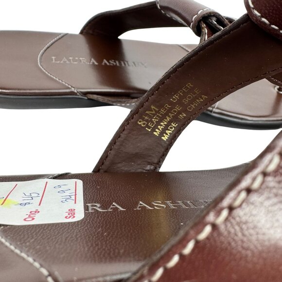 Laura Ashley Dark‎ Brown Leather Thong Sandals with White Stitching Size 8.5 M - Picture 4 of 9